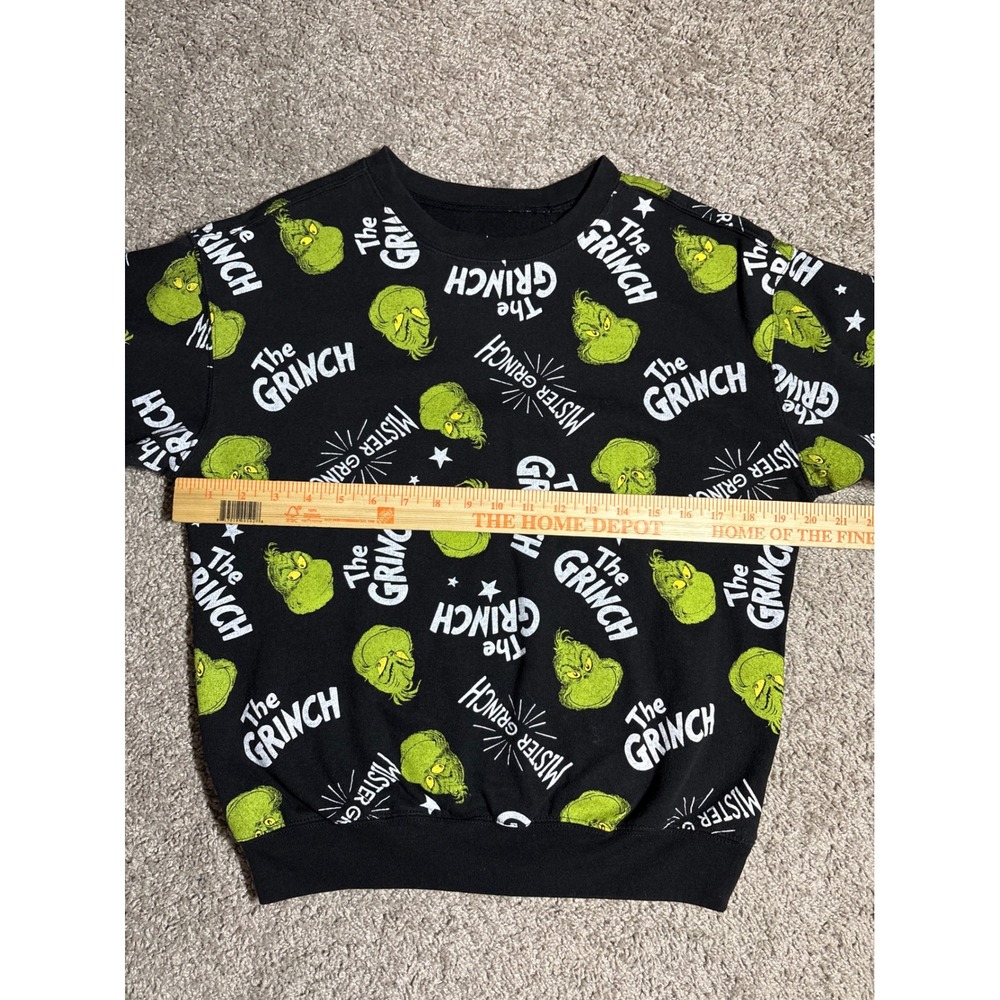 Dr Seuss The Grinch All Over Print Black Crewneck Sweatshirt Small Holiday Mens - Picture 3 of 6